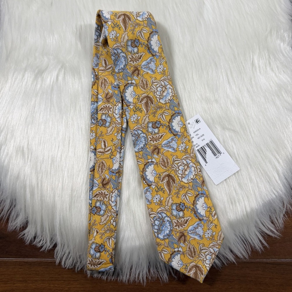 Edward Armah Men's Yellow Floral Print 100% Silk Necktie Tie